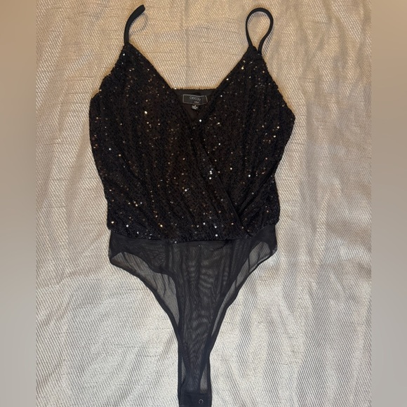 *New With Tag* Chocolate Women’s Black Sequin Strappy Bodysuit, Sz S, Orig.  $38 - Picture 1 of 9